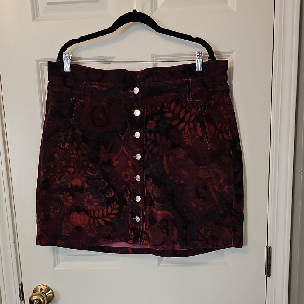 Anthropologie Burgundy Floral Mini Skirt